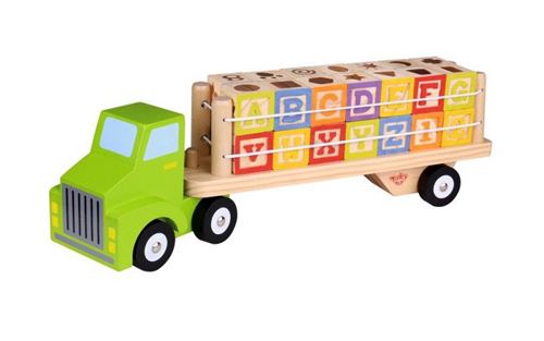 Tooky Toy camion Alphabet garçons 35,5 cm bois vert 30 pièces