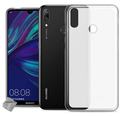 Housse etui coque pochette silicone gel fine pour Huawei Y7 (2019) avec film ecran - BLANC TRANSPARENT