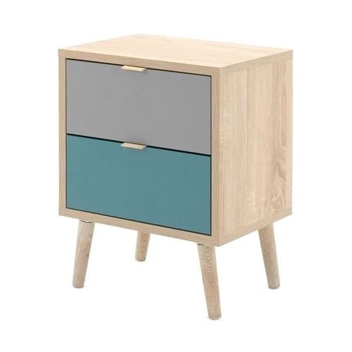 CUBA Chevet 2 tiroirs - Style scandinave - Decor chene Sonoma - L 40 x P 30 x H 52 cm
