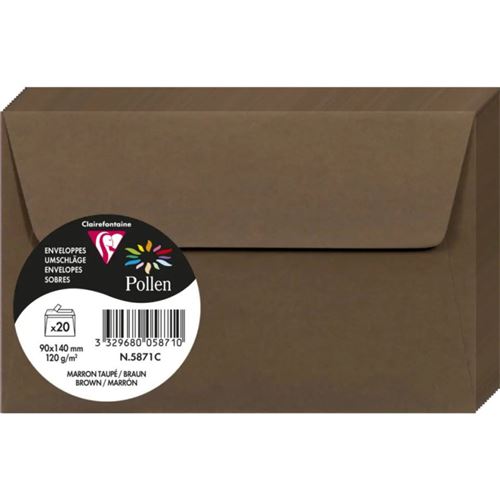 Clairefontaine Enveloppe 120g 90x140 Marron Taup&eacute; Pqt 20 Avec Bande De Protection