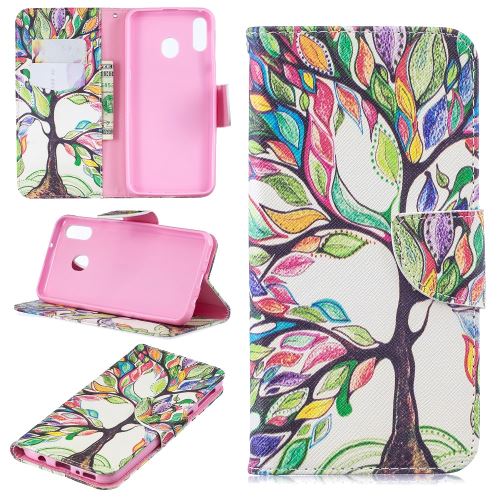 Etui en PU support d'impression de patrons arbre colorisé pour votre Samsung Galaxy M20
