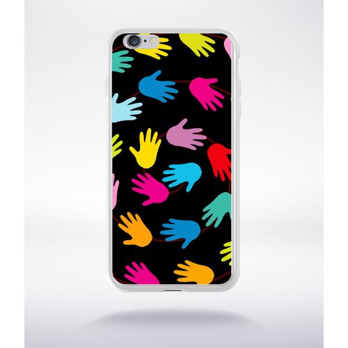 Coque Main Multicolor Sur Fond Noir Compatible Iphone 6 Plus Transparent