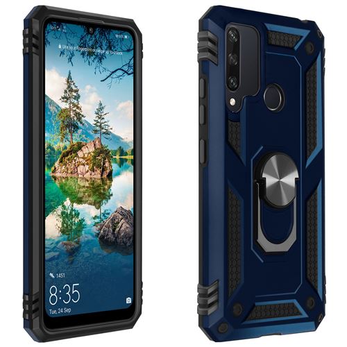 Avizar Coque Pour Huawei Y6p Antichoc bi-matière Bague Support Vidéo Bleu Nuit