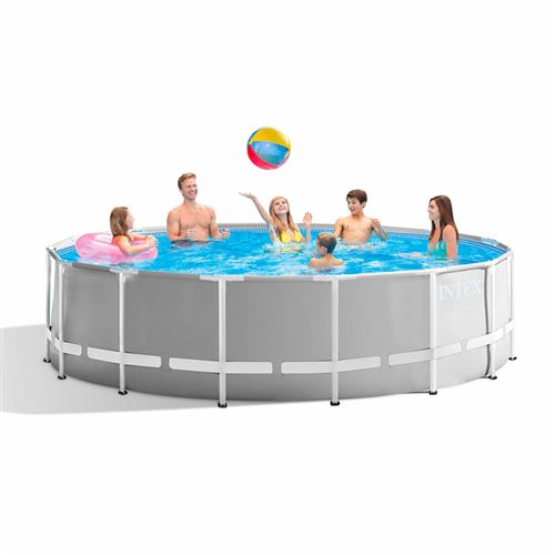 Piscine tubulaire Intex - Ronde - Prism Frame - 4,57 X 1,22 m - Accessoires inclus - Gris