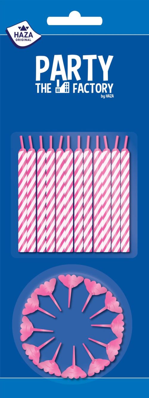 Haza Original bougies à gâteau avec support 24 pièces rose/blanc