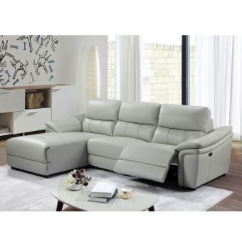 Canapé Dangle Relax électrique En Cuir Corey Gris Clair Angle Gauche