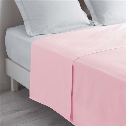 Drap plat lit 2 personnes 240 x 300 cm 100% coton 57 fils couleur Rose clair