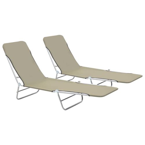 Vidaxl Chaises Longues Pliables (Lot De 2) - Taupe - Image 3