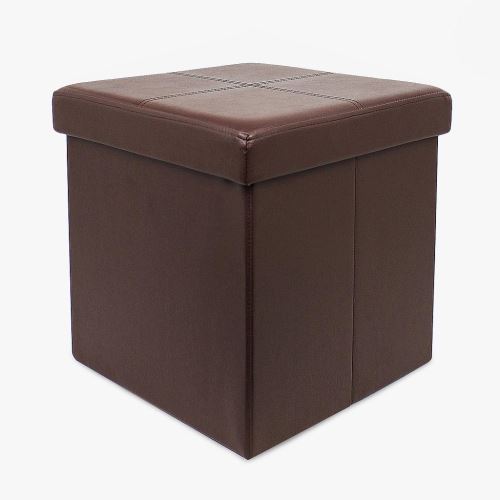 Todeco - Lederlook vouwbank, opvouwbare opslag Ottoman, Gestikte en getufte afwerking, 38 x 38 x 38 cm (15 x 15 x 15 inch), Bruin, Maximale lading: 330 lbs