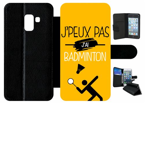 Etui My-Kase pour Galaxy A8 (2018) - j peux pas j ai badminton 5 - Simili-cuir Noir
