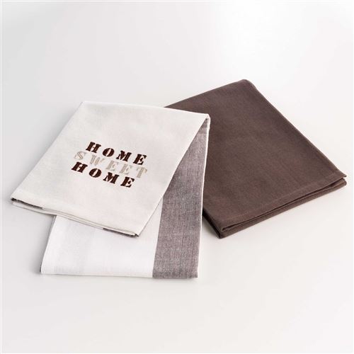 2 torchons 50 x 70 cm coton brode/uni esprit d'antan