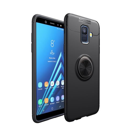 Coque en TPU anneau de doigt tout noir pour votre Samsung Galaxy A6 (2018)