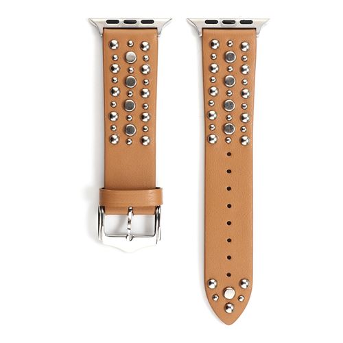  Bracelet en cuir v&eacute;ritable avec rivet pour Apple Watch Series 6/ SE/ 5/ 4 40mm - Brun 