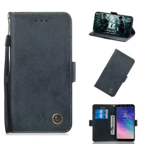 Etui en PU style rétro bleu foncé pour votre Samsung Galaxy A6+ (2018)