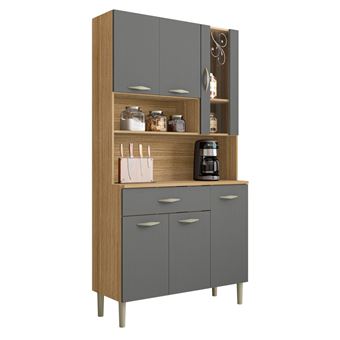 Buffet de Cuisine 6 Portes 1 Tiroir Chêne et Gris L 90.9 H 173.5 P 36.3 cm - L 90.9 x l 36.3 x H 173.5 cm - 1