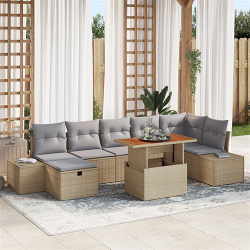 Non Communiqué Beige Ensemble De Sofa De Jardin 8 Pièces Avec Coussins En Poly Rotin