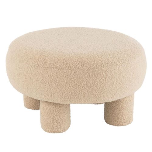 Non Communiqué Beige Pouf Rond Bouclette "Teddy" 52Cm