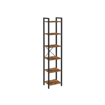 Bibliothèque 6 Niveaux VASAGLE 40x30x178,6 cm Marron Rustique et Noir - 1