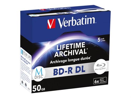 Verbatim M-Disc - 5 x BD-R DL - 50 Go 6x - argent mat - boîtier CD