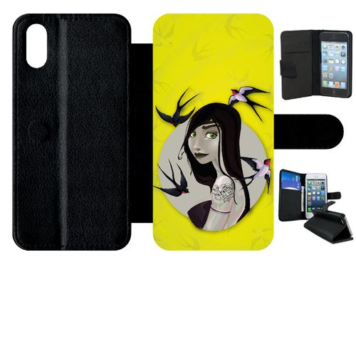 Etui My-Kase pour iPhone X - illustration fond jaune - Simili-cuir Noir