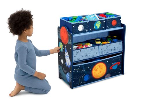 Meuble de rangement enfant avec 6 bacs Espace couleur bleue plastiques blancs Signature Delta Children