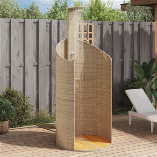 Douche d extérieur beige 100x100x241,5cm poly rotin bois acacia