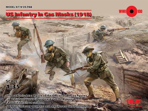 Non Communiqué Us Infantry In Gas Masks(1918)4 Figures - 1:35E - Icm