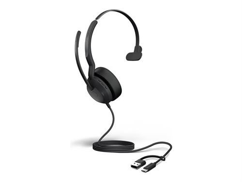 Non Communiqué Jabra Evolve2 50 Ms Mono - Micro-Casque - Sur-Oreille - Filaire - Suppresseur De Bruit Actif - Usb-C, Usb-A - Certifié Pour Microsoft Teams