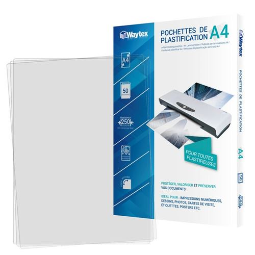 Waytex : 50 pochettes de plastification A4 -125 microns - Autres  accessoires de bureau - Achat & prix