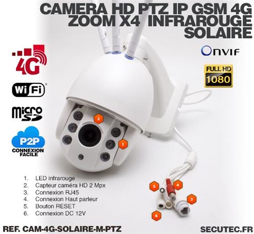 CAM-4G-SOL-4K-PTZ5X - Kit camera PTZ solaire autonome 4G