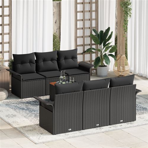Non Communiqué Noir Ensemble De Canapé De Jardin 7 Pièces Avec Coussins Poly Rattan