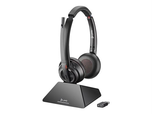 Poly Savi 8220 - Savi 8200 Series - Micro-Casque - Sur-Oreille - Dect / Bluetooth - Sans Fil - Usb-A Via Adaptateur Bluetooth - Noir - Certifié Uc, Certifié Pour Microsoft Teams