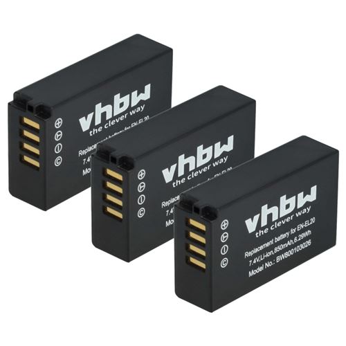 vhbw 3x Batteries compatible avec Nikon DL24-500 f/2.8-5.6 appareil photo APRN (850mAh, 7,4V, Li-ion)