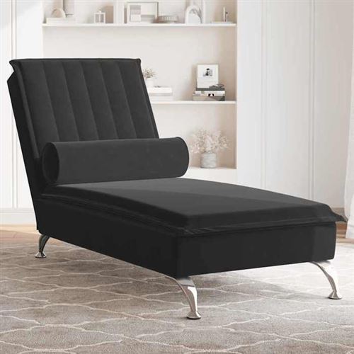 Vidaxl - Chaise Longue Massaggi Con Cuscino A Rullo Nero In Velluto
