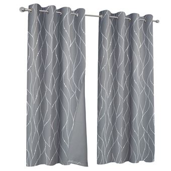 Lot de 2 rideaux thermiques gris anthracite motif courbe 140x240 cm - 1