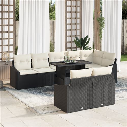 Non Communiqué Noir Set De Canapé De Jardin 9 Pièces Avec Coussins En Poly Rattan