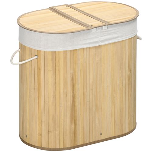 HOMCOM - Panier à linge - Bambou - 100 L - 2 compartiments - Avec couvercle - Image 2