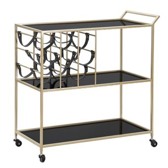 Desserte 3 Niveaux avec Porte-Bouteilles "Eli" 82cm Noir & Or - 1