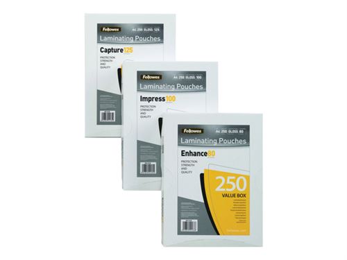 Fellowes Laminating Pouches Enhance 80 micron - 80 microns - pack de 250 - brillant - blanc - A4 (210 x 297 mm) pochettes plastifiées