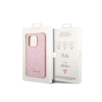 Guess Coque pour Apple iPhone 14 TPU Glitter Script Rose - Coque téléphone