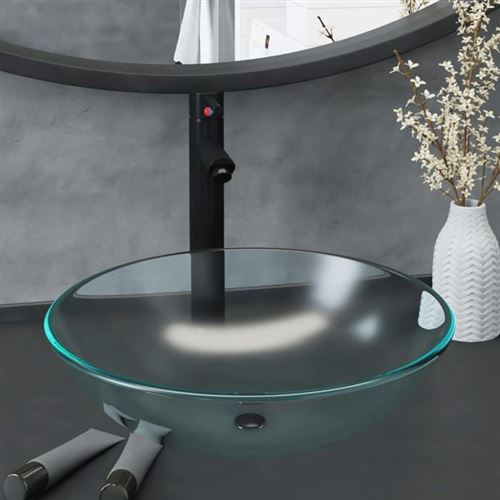 Vidaxl Lavandino Con Rubinetto E Piletta In Vetro Temperato