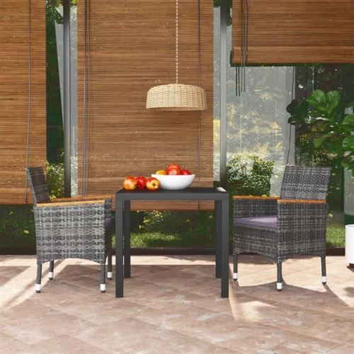 Non Communiqué Gris Vidaxl Mobilier À Dîner De Jardin Et Coussins 3Pcs Résine Tressée 3095027