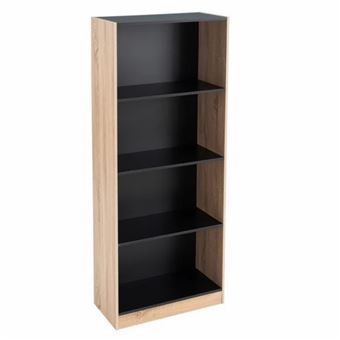 Bibliothèque meuble étagère coloris naturel/noir - Longueur 60 x Profondeur 29 x Hauteur 147 cm - 1