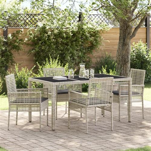 Non Communiqué Gris Ensemble De Salle À Manger De Jardin 5 Pièces Avec Coussins Clair En Poly Rotin 3334897