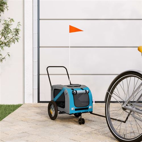 vidaXL Remorque de Vélo pour Animaux de Compagnie, Chariot à Vélo pour Chien avec Drapeau, Remorque de Vélo pour Chien, Bleu et Noir Tissu Oxford et Fer