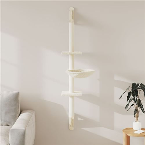 vidaXL Arbre à chat mural avec griffoir crème 142,5 cm, tour à chat, griffoir pour chat, tour à chat murale, meuble pour chat, meuble pour chat mural