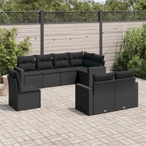 vidaXL - Salon de jardin - 8 pièces - Noir - Résine tressée - Image 2