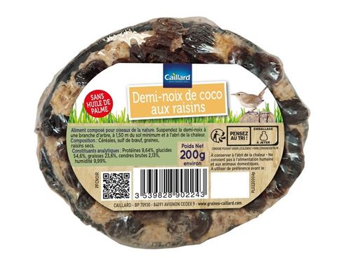 Demi-noix de coco aux raisins pour oiseaux