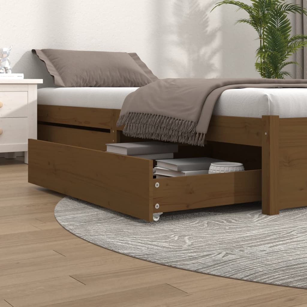 Lit de repos et tiroirs 90x200cm Marron miel Bois de pin massif