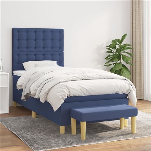 vidaXL Sommier à lattes de lit avec matelas Bleu 100x200 cm Tissu3137459